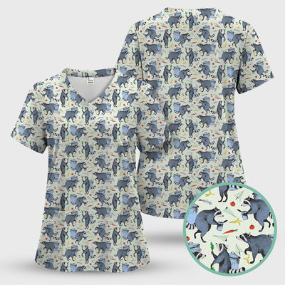 Playful Raccoon Trash Print Nurse Scrub Top, Comfortable Scrubs for Nurses