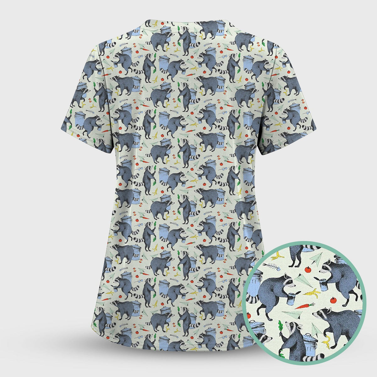 Playful Raccoon Trash Print Nurse Scrub Top, Comfortable Scrubs for Nurses