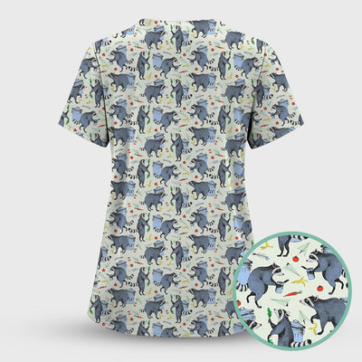 Playful Raccoon Trash Print Nurse Scrub Top, Comfortable Scrubs for Nurses