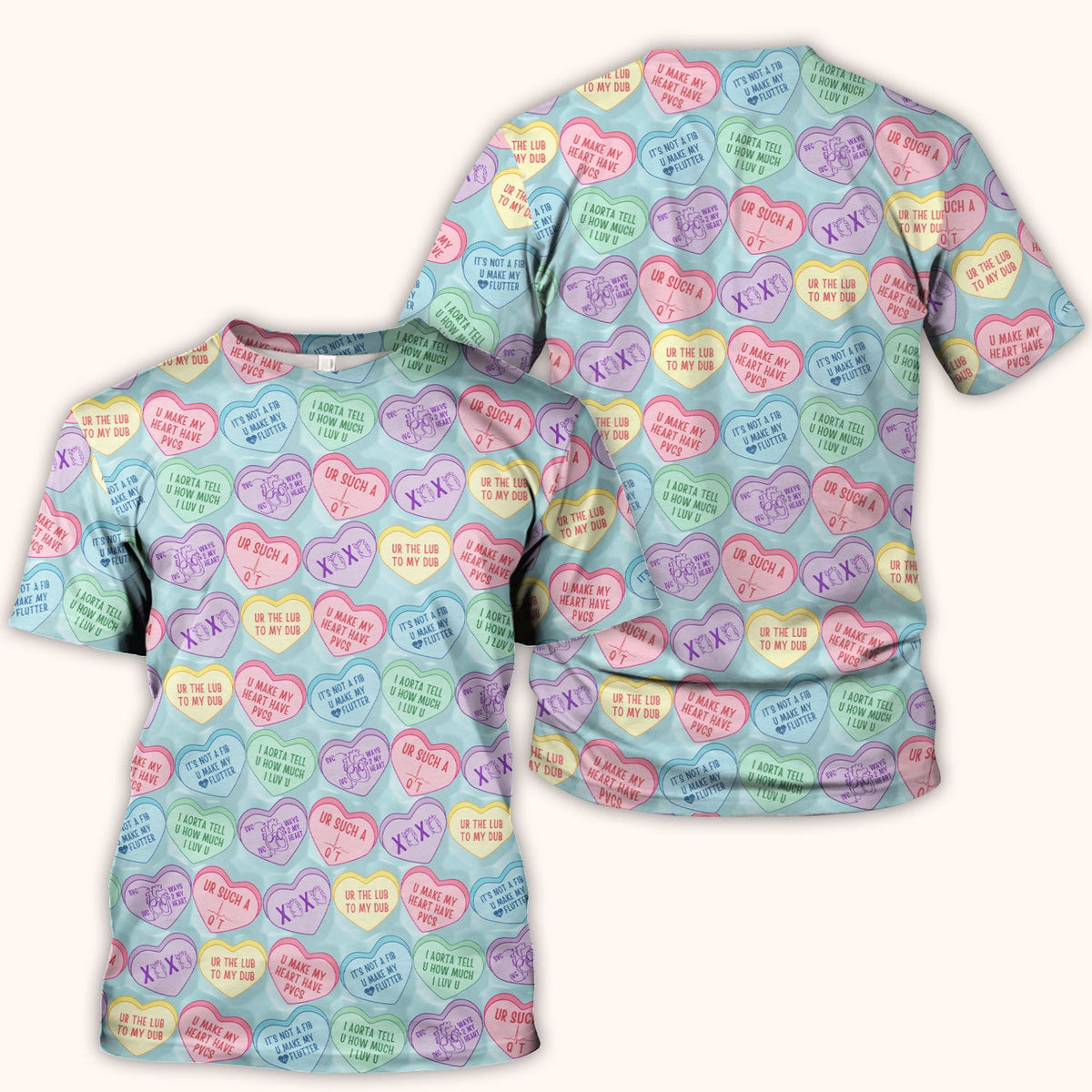 Medical Candy Heart Valentine Pattern Scrub Top, Fun Medical Pattern, Comfortable Scrubs for Nurses