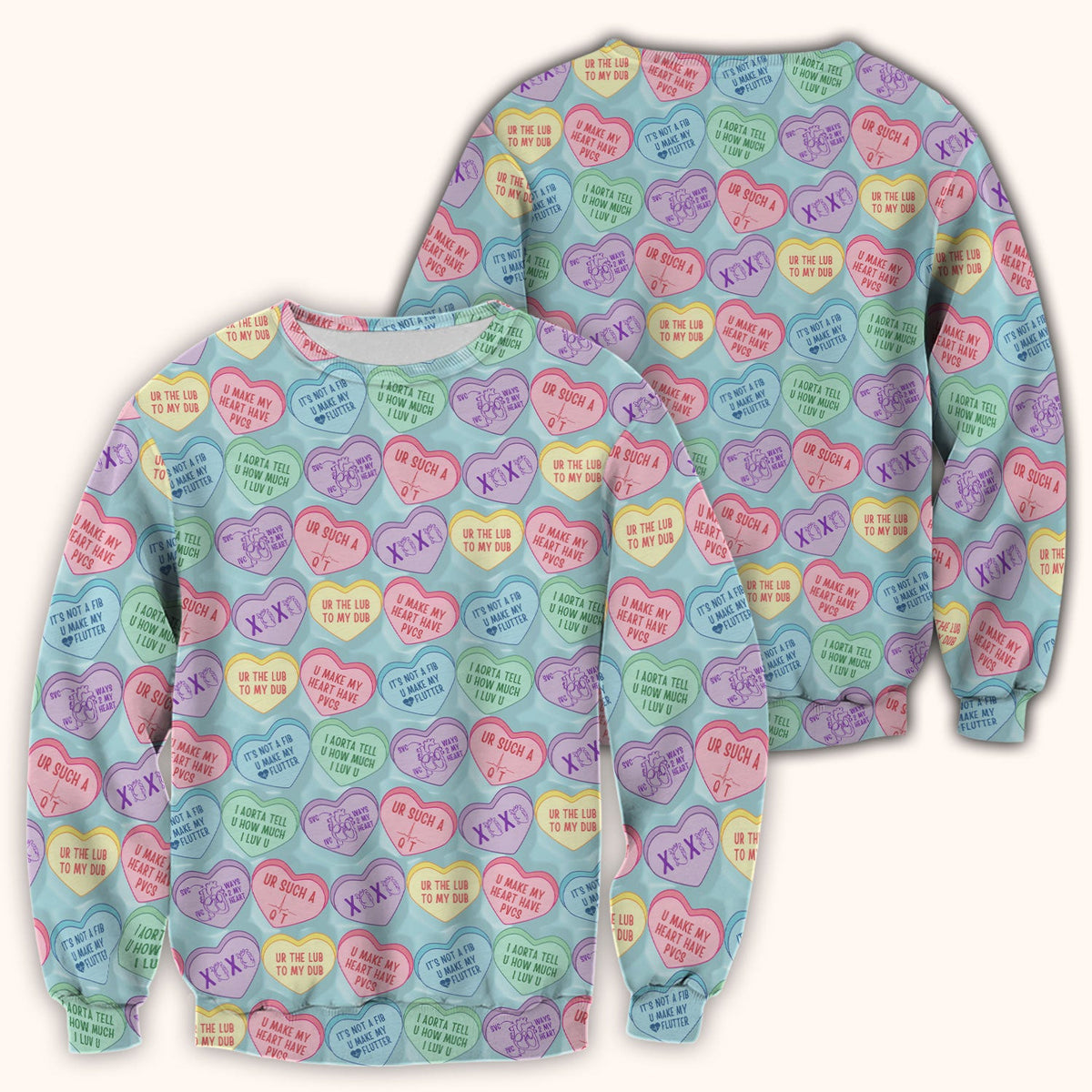 Medical Candy Heart Valentine Pattern Scrub Top, Fun Medical Pattern, Comfortable Scrubs for Nurses