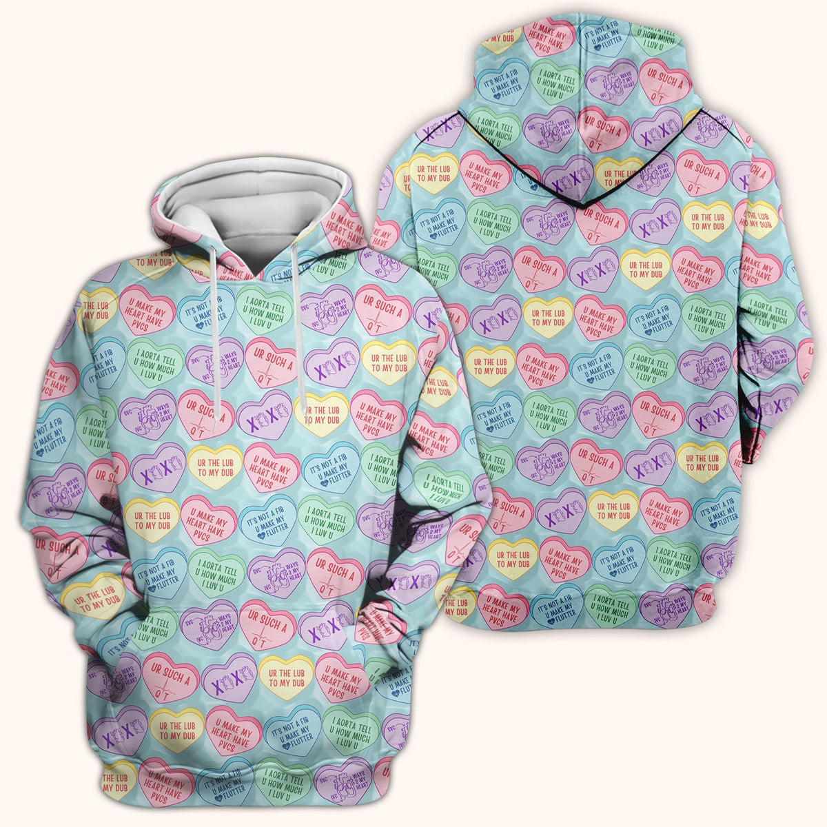 Medical Candy Heart Valentine Pattern Scrub Top, Fun Medical Pattern, Comfortable Scrubs for Nurses
