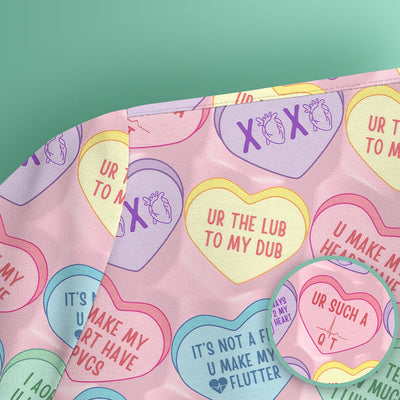 Medical Candy Heart Valentine Pattern Scrub Top, Fun Medical Pattern, Comfortable Scrubs for Nurses