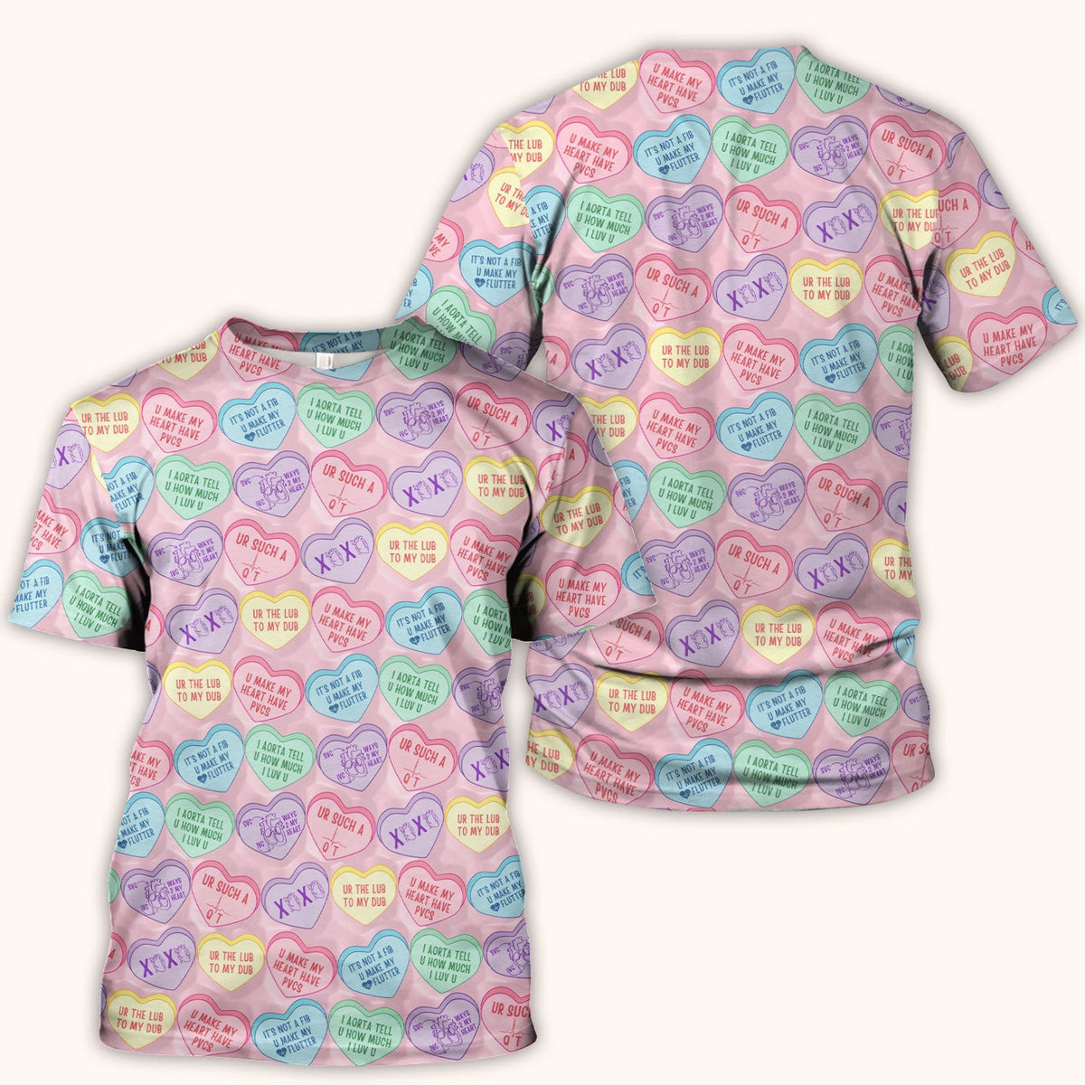 Medical Candy Heart Valentine Pattern Scrub Top, Fun Medical Pattern, Comfortable Scrubs for Nurses