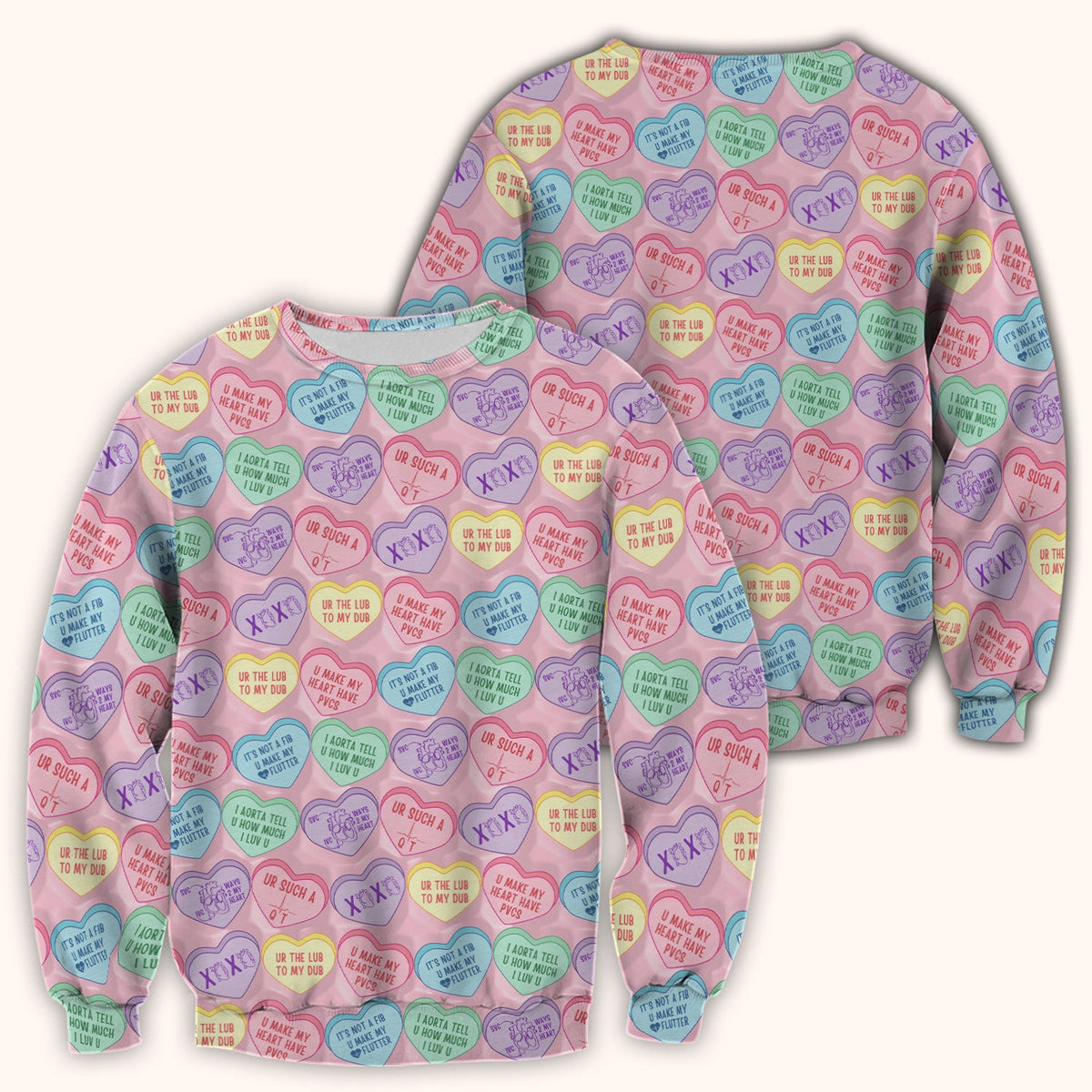 Medical Candy Heart Valentine Pattern Scrub Top, Fun Medical Pattern, Comfortable Scrubs for Nurses