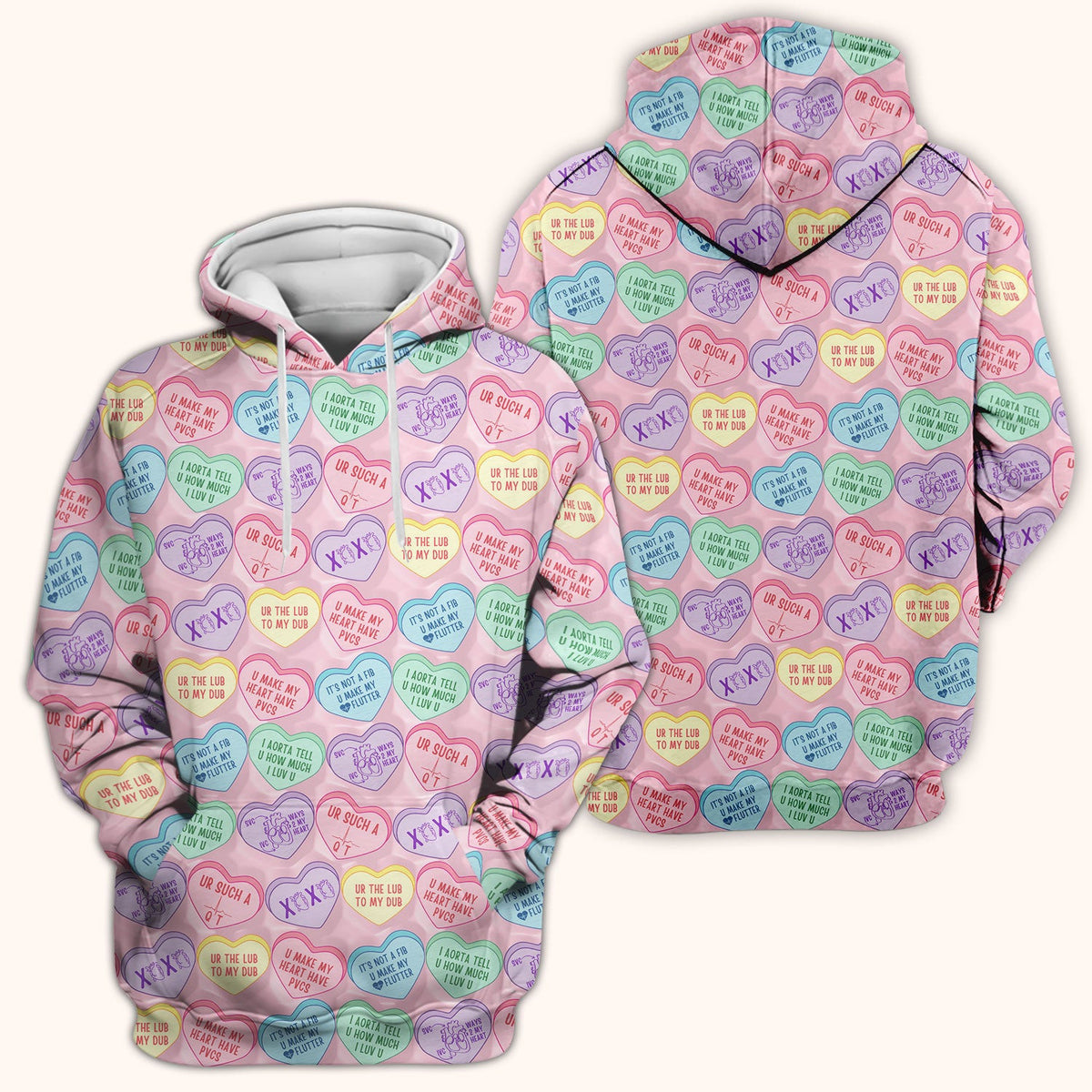 Medical Candy Heart Valentine Pattern Scrub Top, Fun Medical Pattern, Comfortable Scrubs for Nurses