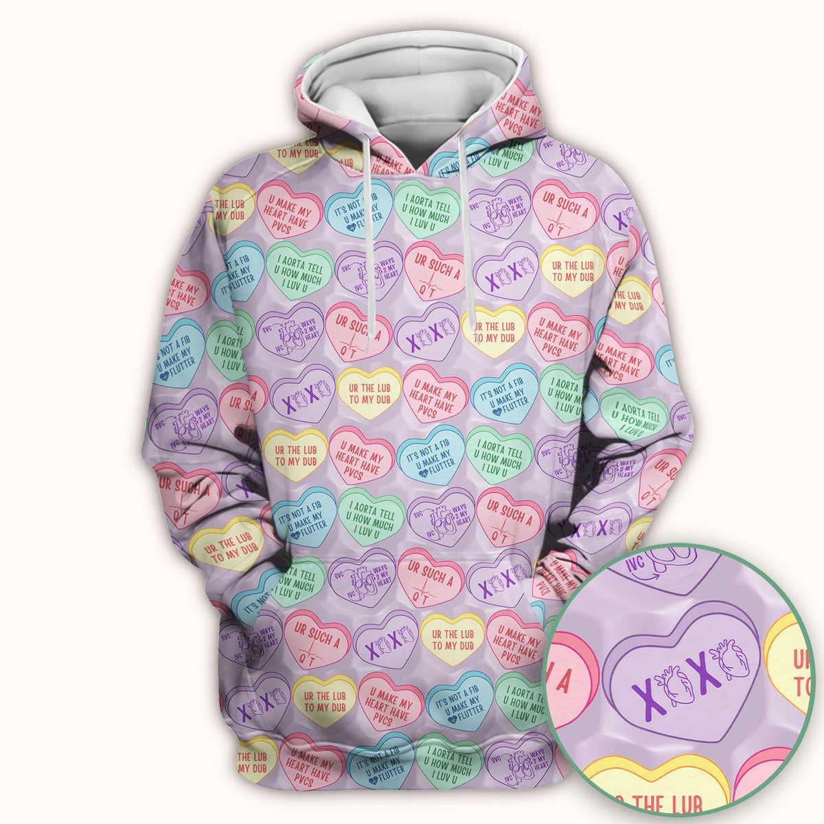 Medical Candy Heart Valentine Pattern Scrub Top, Fun Medical Pattern, Comfortable Scrubs for Nurses