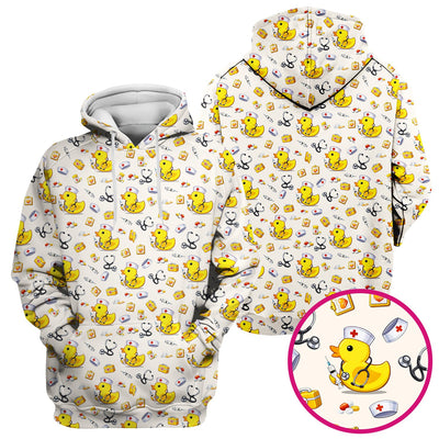 Playful Medical Duck Print Nurse Scrub Top, Comfortable Scrubs for Nurses