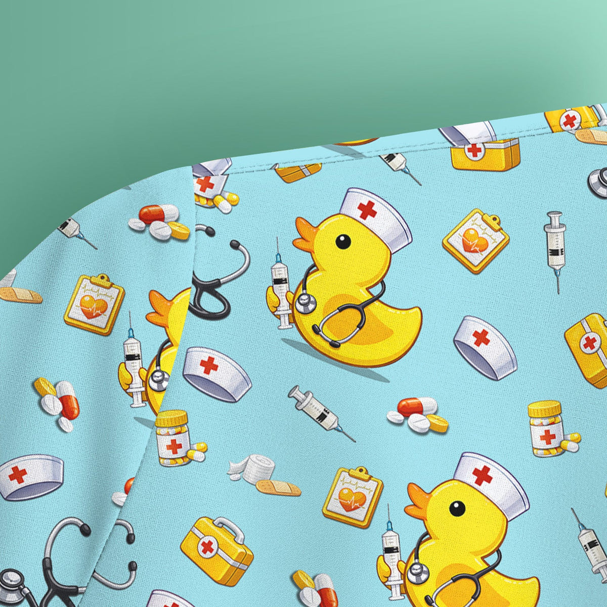 Playful Medical Duck Print Nurse Scrub Top, Comfortable Scrubs for Nurses