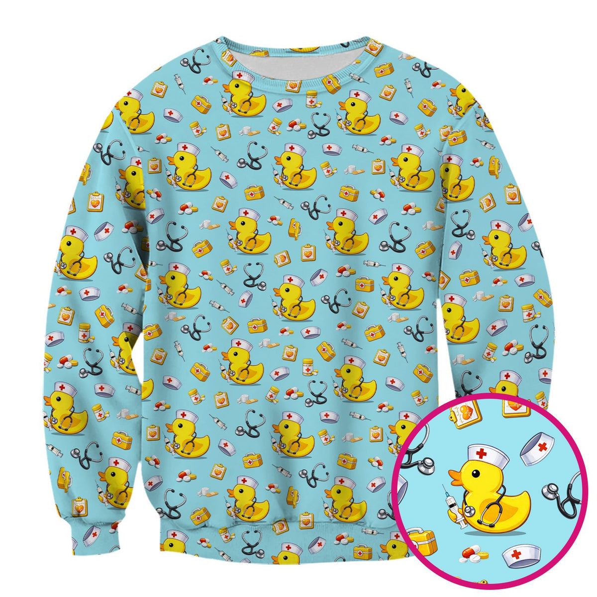 Playful Medical Duck Print Nurse Scrub Top, Comfortable Scrubs for Nurses