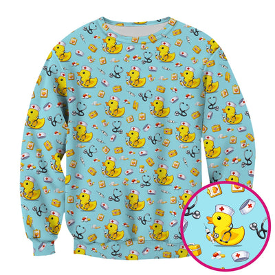 Playful Medical Duck Print Nurse Scrub Top, Comfortable Scrubs for Nurses