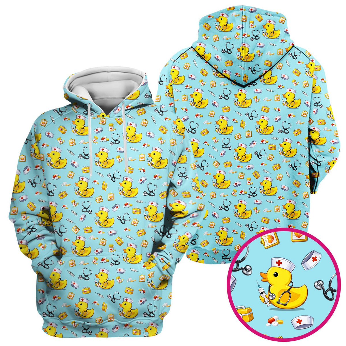 Playful Medical Duck Print Nurse Scrub Top, Comfortable Scrubs for Nurses