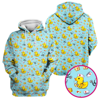 Playful Medical Duck Print Nurse Scrub Top, Comfortable Scrubs for Nurses