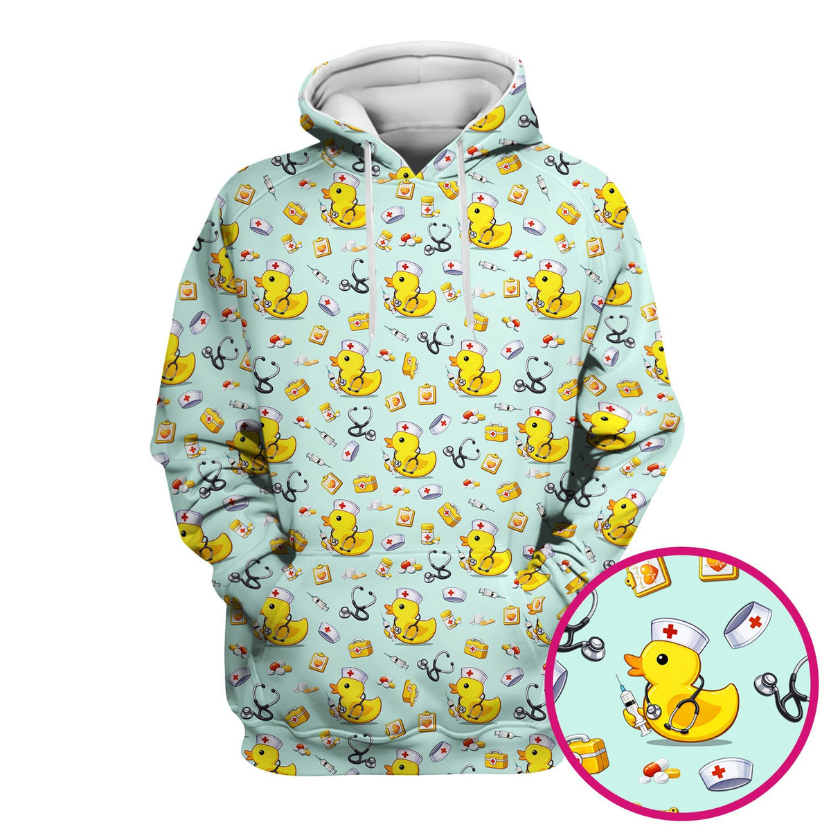 Playful Medical Duck Print Nurse Scrub Top, Comfortable Scrubs for Nurses