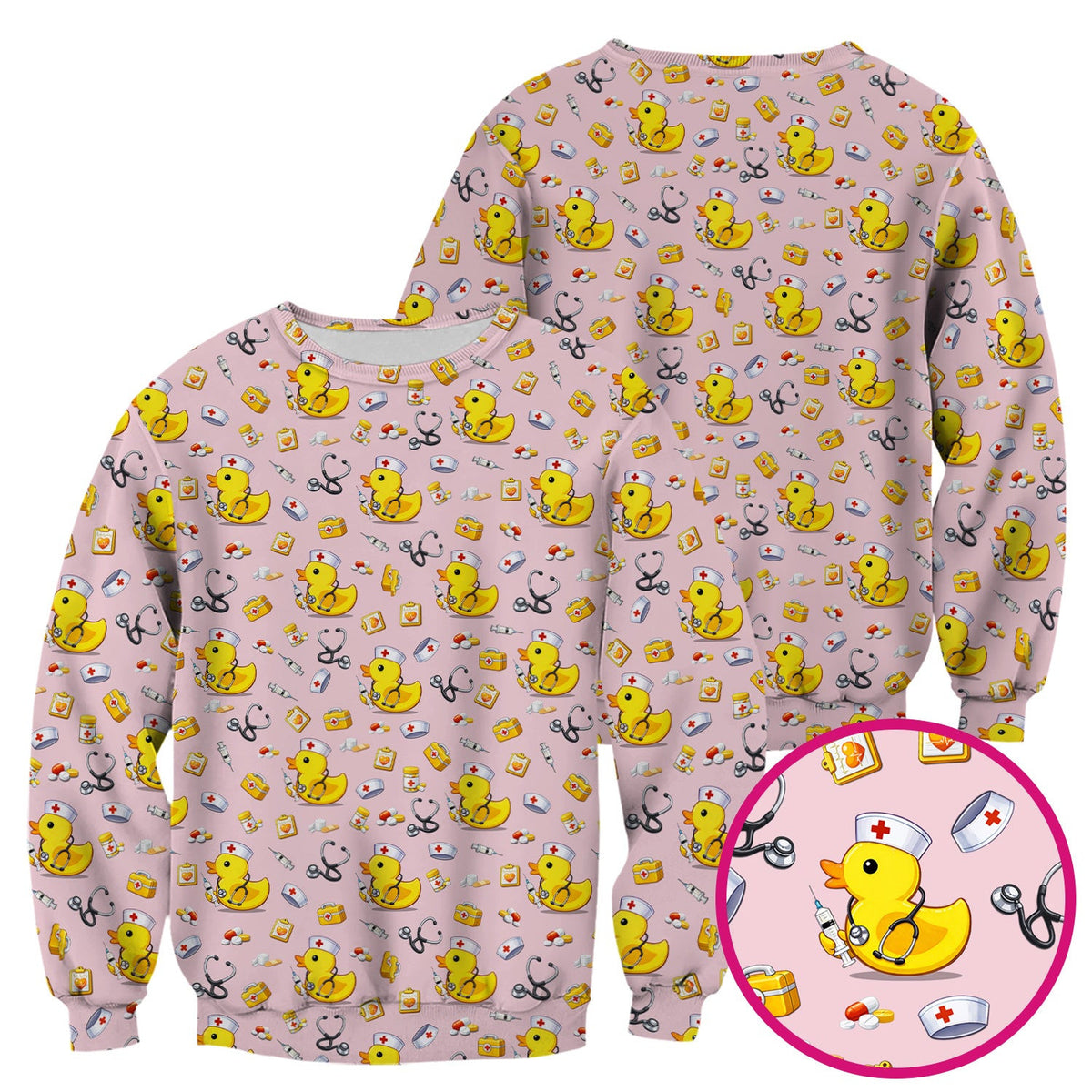 Playful Medical Duck Print Nurse Scrub Top, Comfortable Scrubs for Nurses