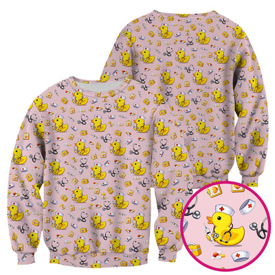 Playful Medical Duck Print Nurse Scrub Top, Comfortable Scrubs for Nurses