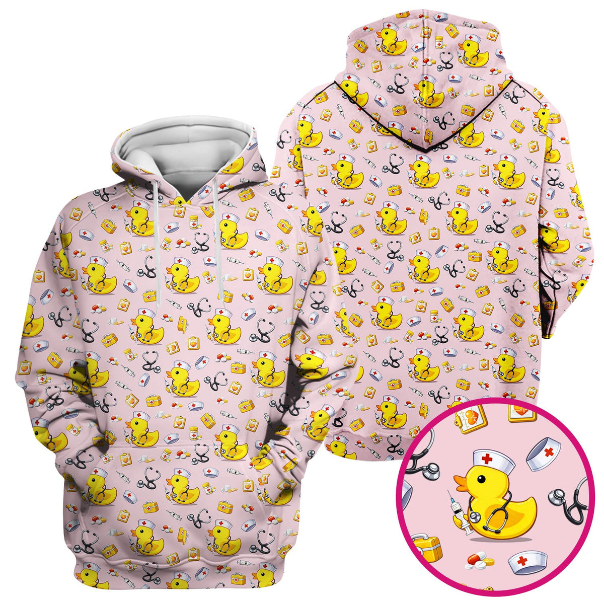 Playful Medical Duck Print Nurse Scrub Top, Comfortable Scrubs for Nurses