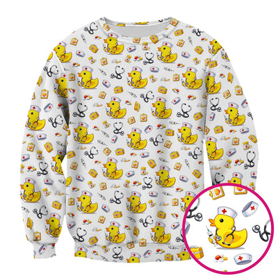 Playful Medical Duck Print Nurse Scrub Top, Comfortable Scrubs for Nurses