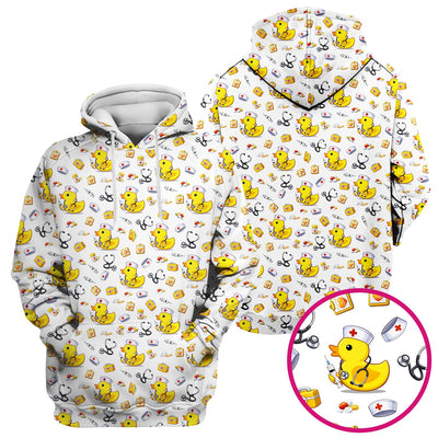 Playful Medical Duck Print Nurse Scrub Top, Comfortable Scrubs for Nurses
