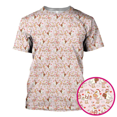Cute Goose Nurse Valentine Pattern Scrub Top, Breathable Fabrics Nursing Uniform