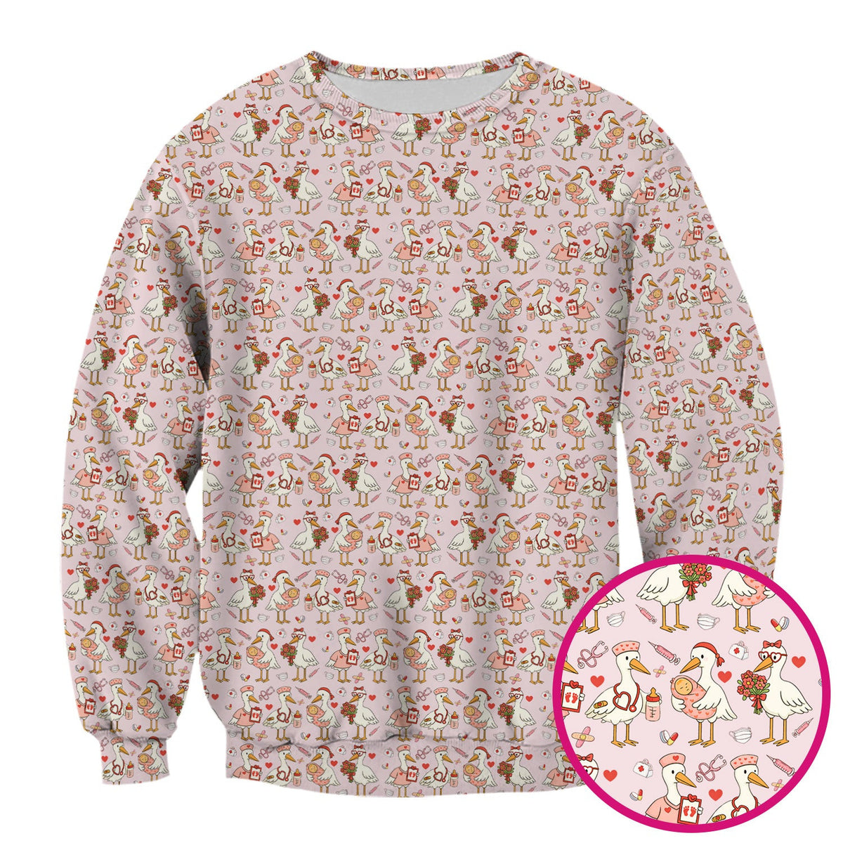 Cute Goose Nurse Valentine Pattern Scrub Top, Breathable Fabrics Nursing Uniform