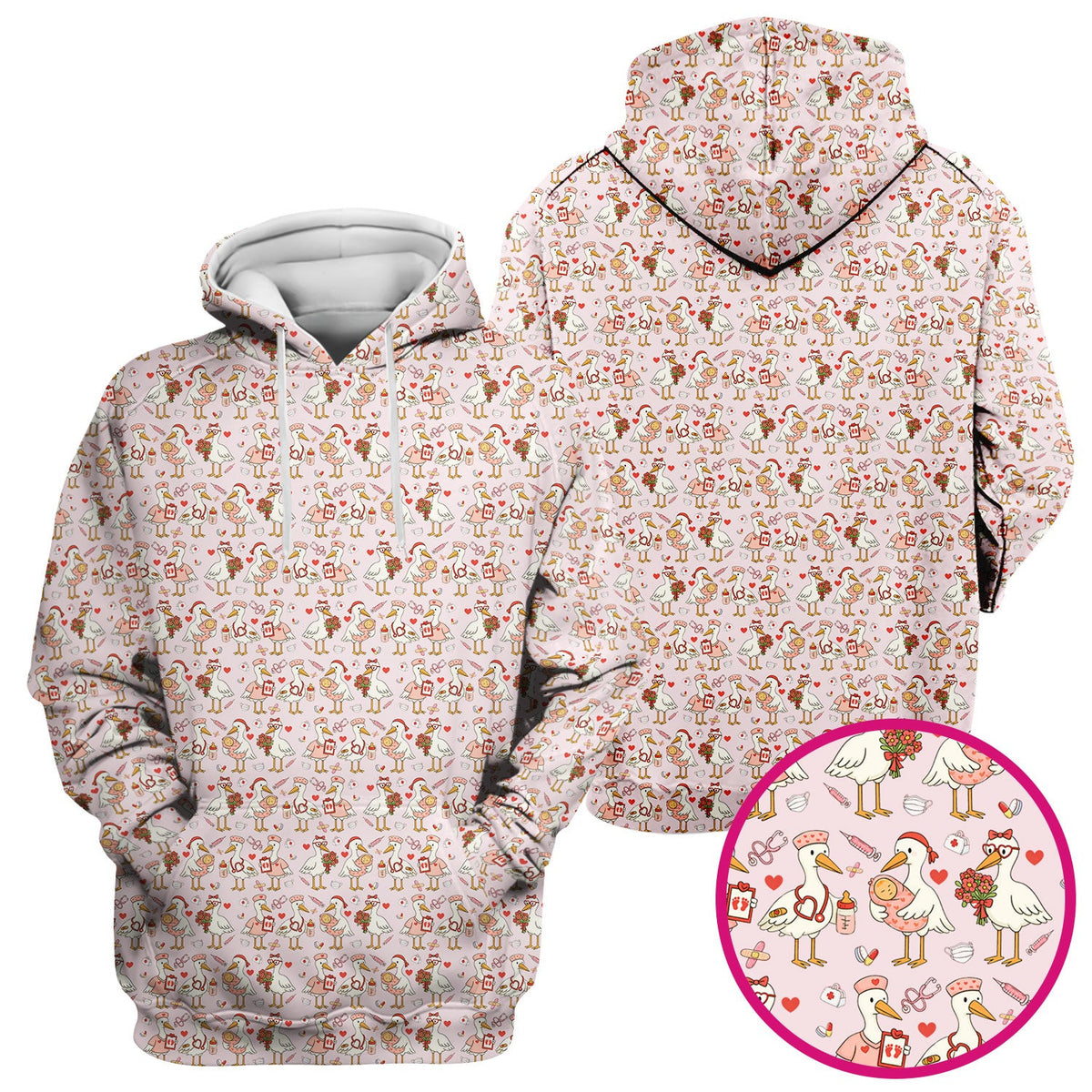 Cute Goose Nurse Valentine Pattern Scrub Top, Breathable Fabrics Nursing Uniform