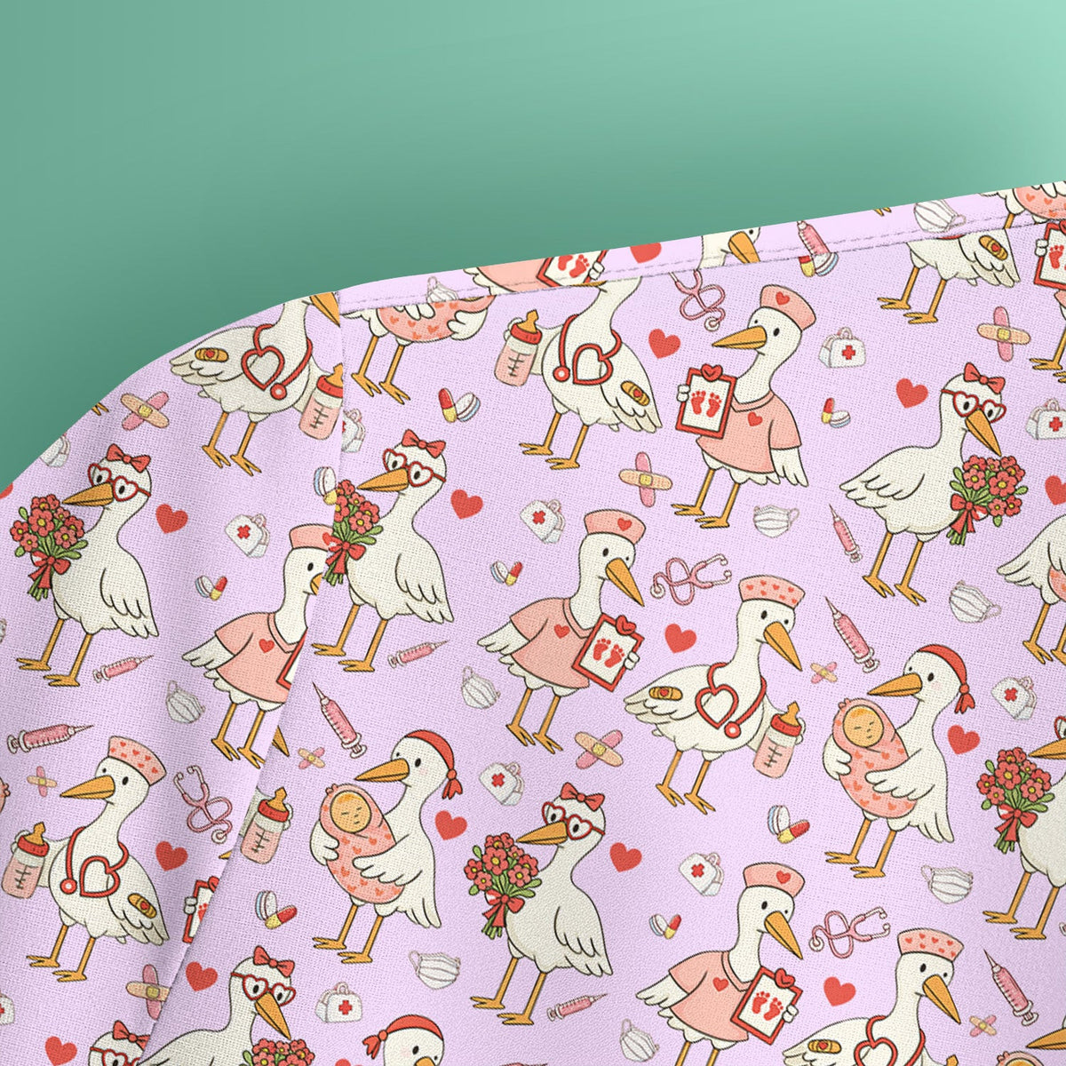 Cute Goose Nurse Valentine Pattern Scrub Top, Breathable Fabrics Nursing Uniform