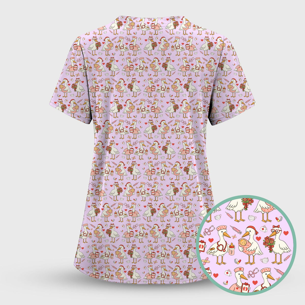 Cute Goose Nurse Valentine Pattern Scrub Top, Breathable Fabrics Nursing Uniform