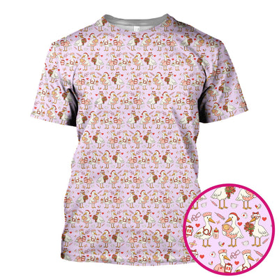 Cute Goose Nurse Valentine Pattern Scrub Top, Breathable Fabrics Nursing Uniform