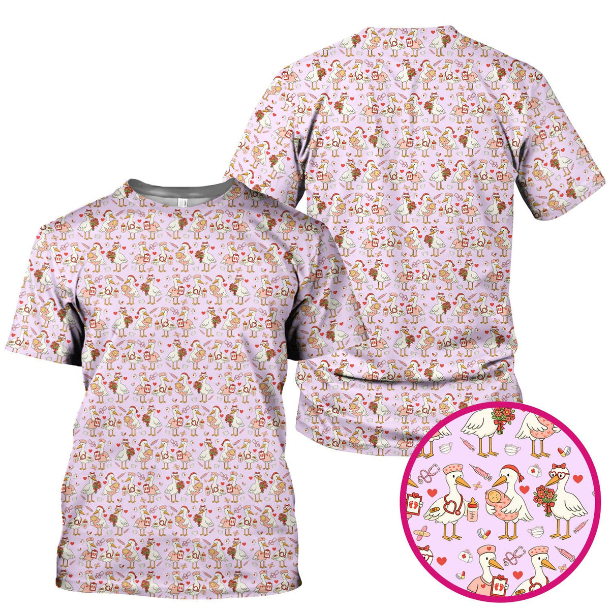 Cute Goose Nurse Valentine Pattern Scrub Top, Breathable Fabrics Nursing Uniform