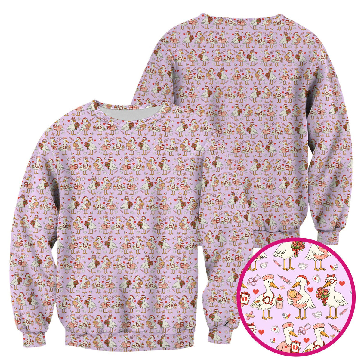 Cute Goose Nurse Valentine Pattern Scrub Top, Breathable Fabrics Nursing Uniform