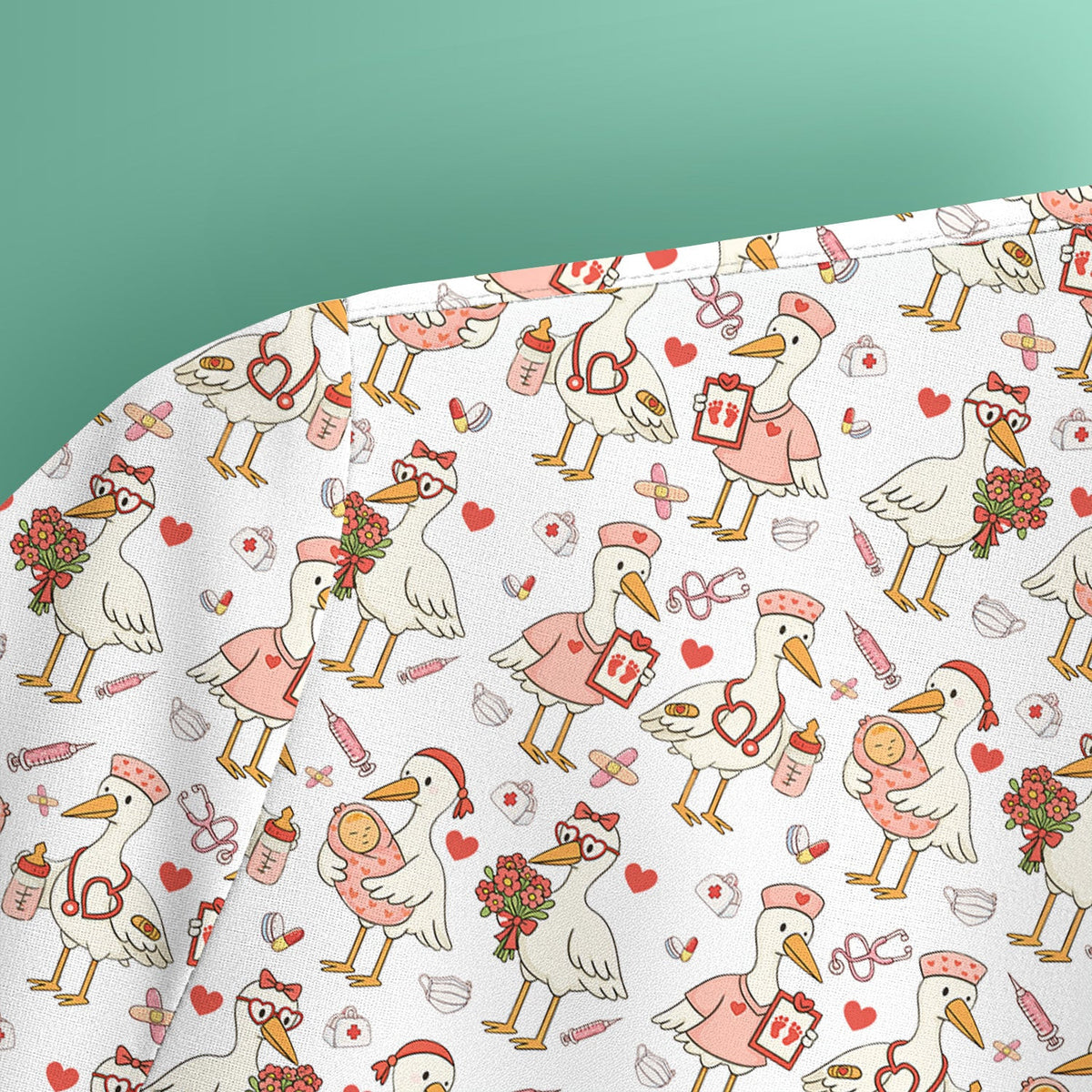 Cute Goose Nurse Valentine Pattern Scrub Top, Breathable Fabrics Nursing Uniform