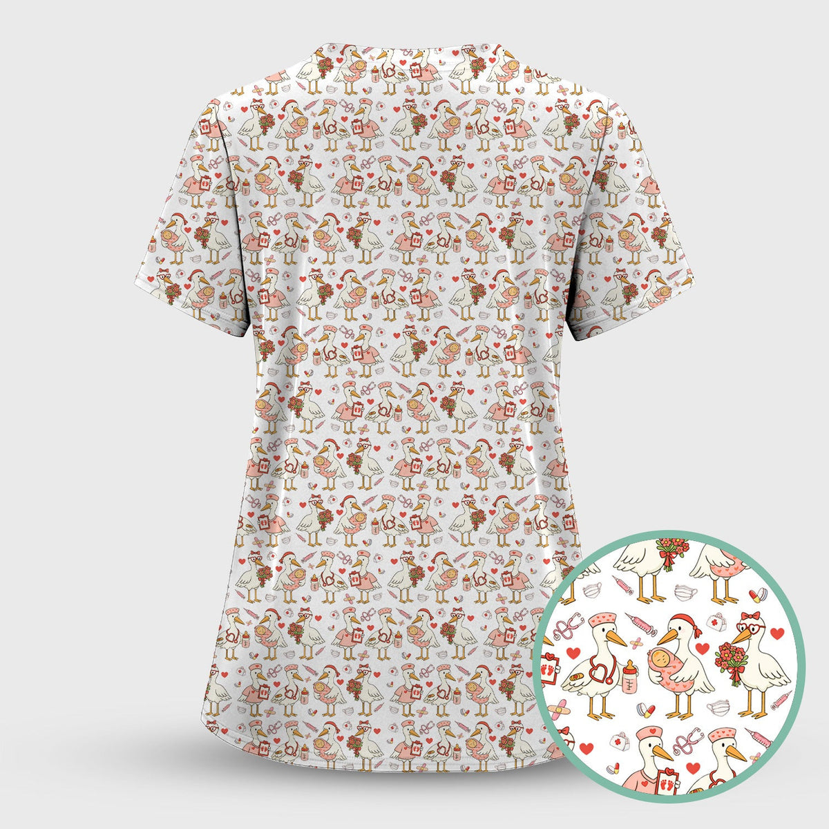 Cute Goose Nurse Valentine Pattern Scrub Top, Breathable Fabrics Nursing Uniform