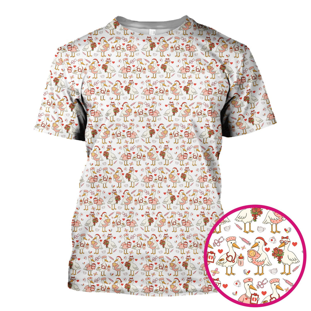 Cute Goose Nurse Valentine Pattern Scrub Top, Breathable Fabrics Nursing Uniform