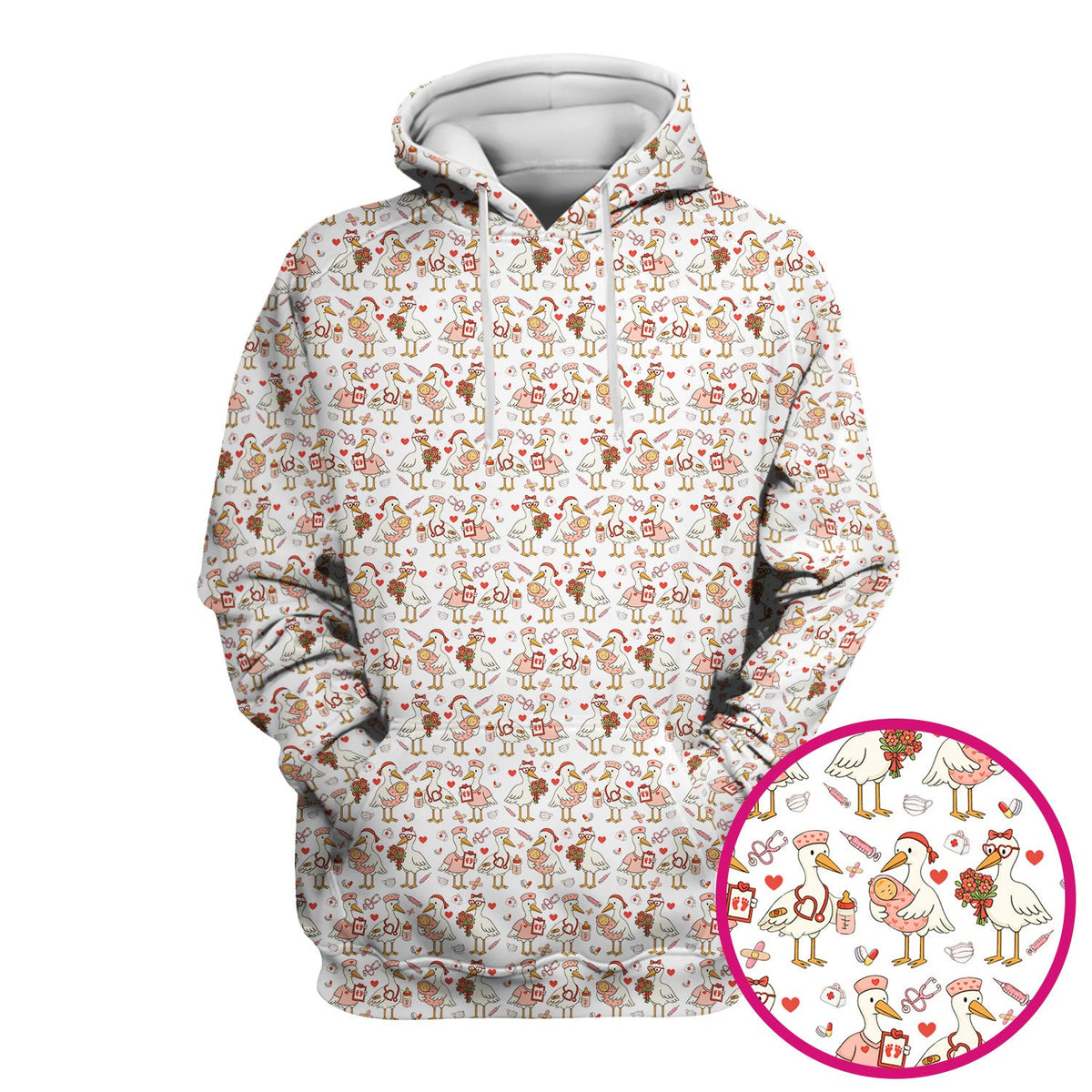 Cute Goose Nurse Valentine Pattern Scrub Top, Breathable Fabrics Nursing Uniform