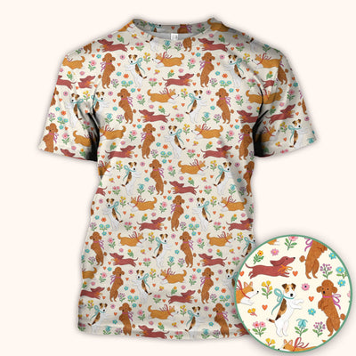 Cute Cartoon Dog Print Nurse Scrub Top, Comfortable Scrubs for Nurses