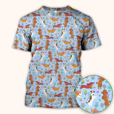 Cute Cartoon Dog Print Nurse Scrub Top, Comfortable Scrubs for Nurses