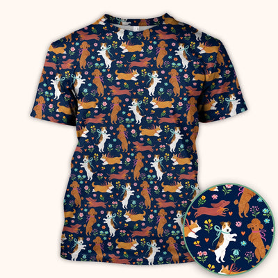 Cute Cartoon Dog Print Nurse Scrub Top, Comfortable Scrubs for Nurses