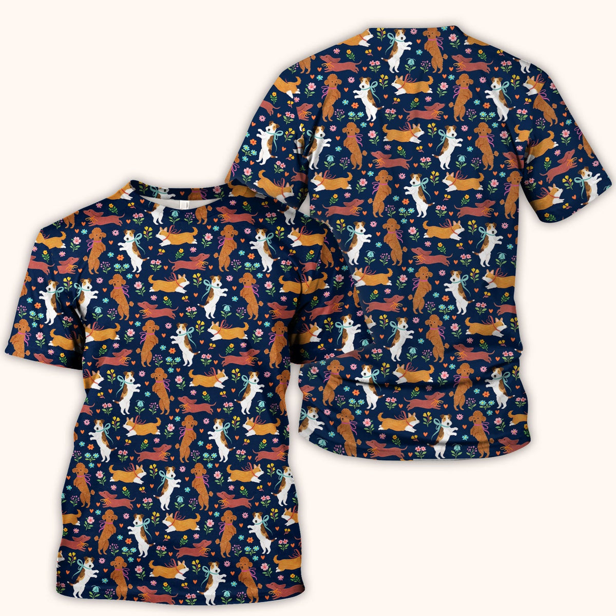 Cute Cartoon Dog Print Nurse Scrub Top, Comfortable Scrubs for Nurses
