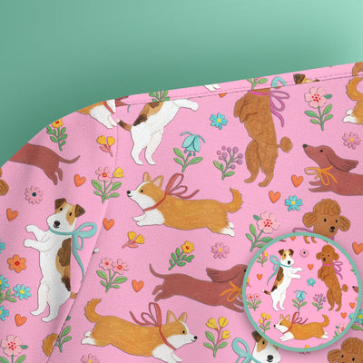 Cute Cartoon Dog Print Nurse Scrub Top, Comfortable Scrubs for Nurses