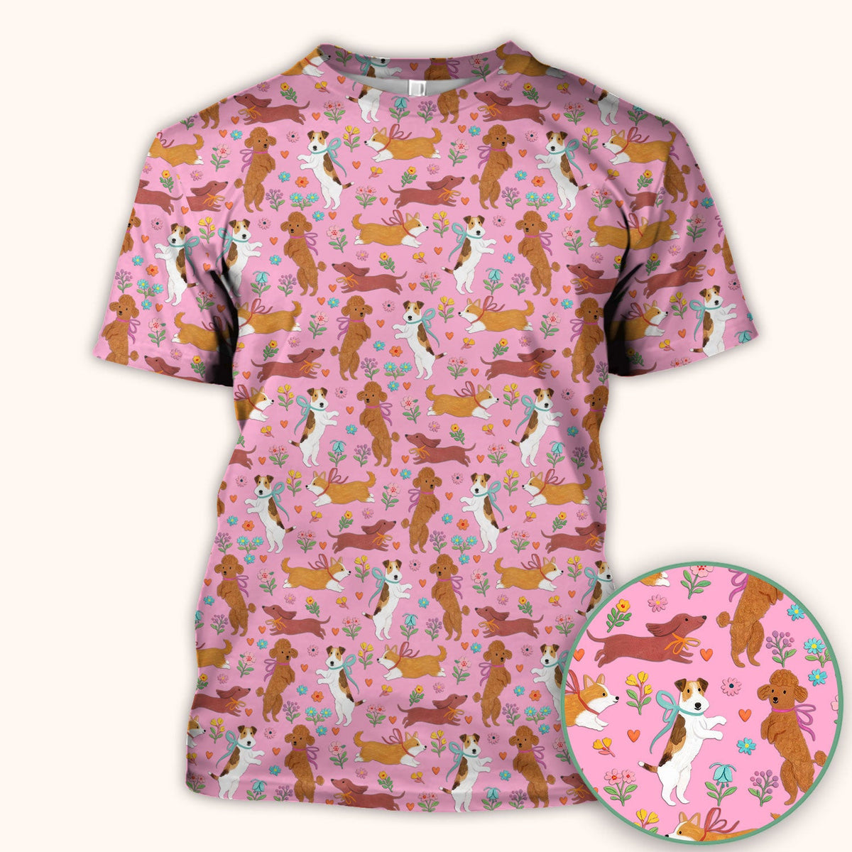 Cute Cartoon Dog Print Nurse Scrub Top, Comfortable Scrubs for Nurses
