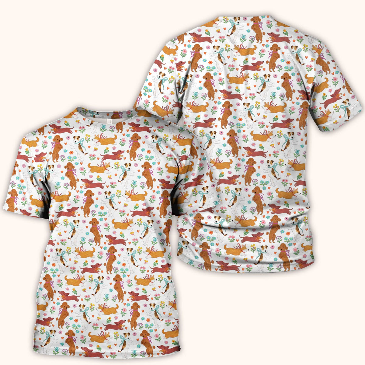 Cute Cartoon Dog Print Nurse Scrub Top, Comfortable Scrubs for Nurses
