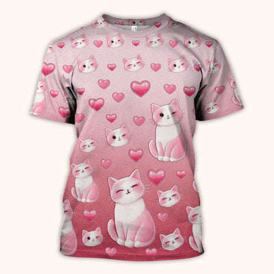 Valentine Cat Scrub Top, Cute Heart Pattern Nurse Shirt, Comfortable Scrubs For Nursing