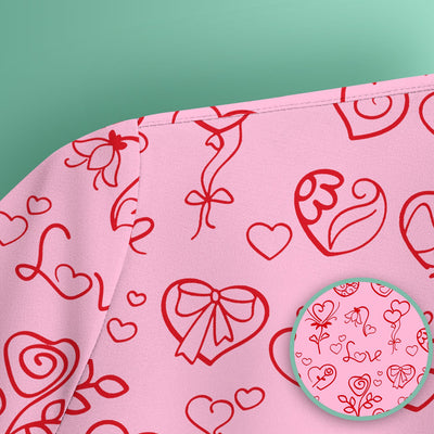 Cute Valentine Heart Scrub Top, Artistic Heart Pink Love Line Art Pattern Nurse Shirt, Comfortable Scrubs For Nursing