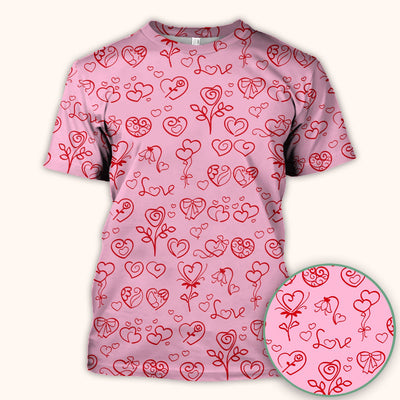 Cute Valentine Heart Scrub Top, Artistic Heart Pink Love Line Art Pattern Nurse Shirt, Comfortable Scrubs For Nursing