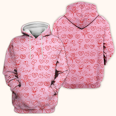Cute Valentine Heart Scrub Top, Artistic Heart Pink Love Line Art Pattern Nurse Shirt, Comfortable Scrubs For Nursing