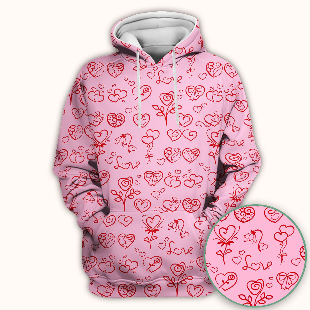 Cute Valentine Heart Scrub Top, Artistic Heart Pink Love Line Art Pattern Nurse Shirt, Comfortable Scrubs For Nursing