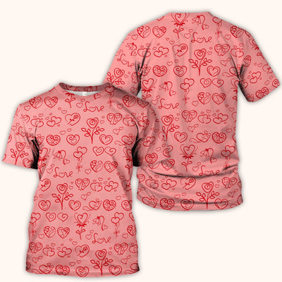 Cute Valentine Heart Scrub Top, Artistic Heart Pink Love Line Art Pattern Nurse Shirt, Comfortable Scrubs For Nursing