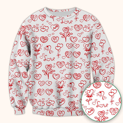 Cute Valentine Heart Scrub Top, Artistic Heart Pink Love Line Art Pattern Nurse Shirt, Comfortable Scrubs For Nursing