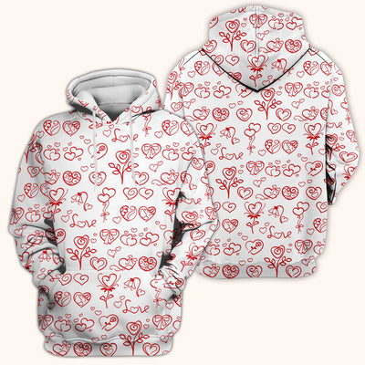 Cute Valentine Heart Scrub Top, Artistic Heart Pink Love Line Art Pattern Nurse Shirt, Comfortable Scrubs For Nursing